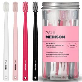 [PAUL MEDISON] Double Micro-Bristle Toothbrush Set Pink Edition 20p | Elastic & Ultra-Fine Bristles for Deep Cleaning with 2.5cm Head for Full Oral Care